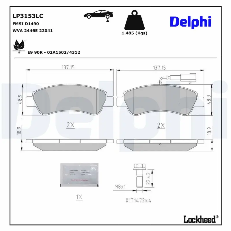 Bremsbelagsatz, Scheibenbremse DELPHI LP3153LC