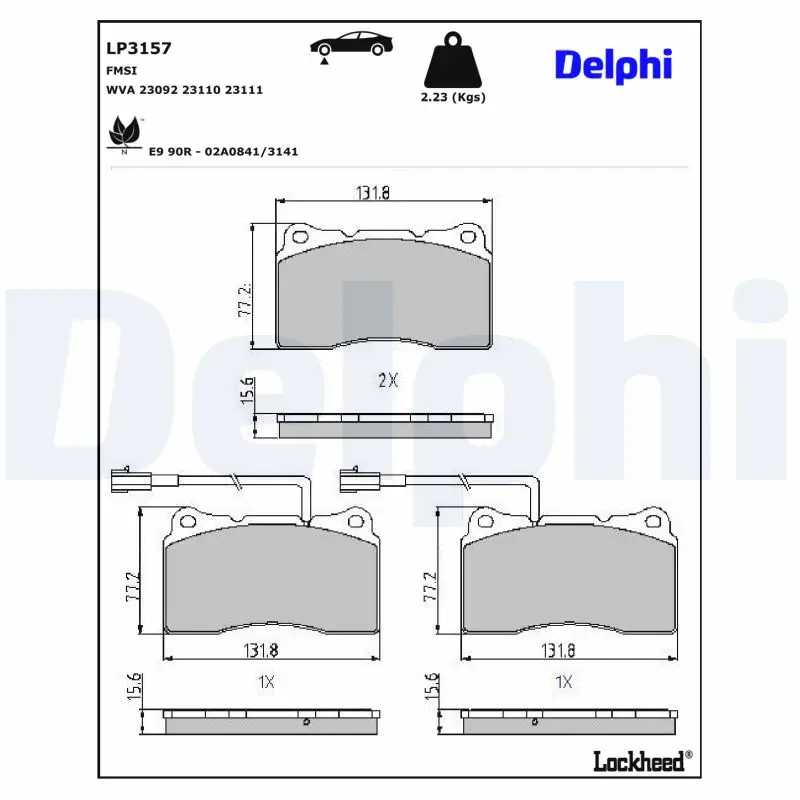 Bremsbelagsatz, Scheibenbremse DELPHI LP3157