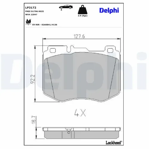 Bremsbelagsatz, Scheibenbremse DELPHI LP3172 Bild Bremsbelagsatz, Scheibenbremse DELPHI LP3172