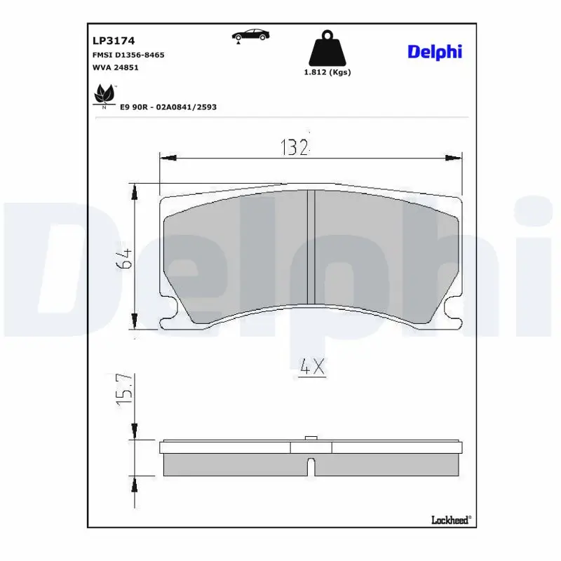 Bremsbelagsatz, Scheibenbremse Vorderachse DELPHI LP3174