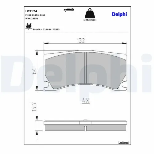 Bremsbelagsatz, Scheibenbremse Vorderachse DELPHI LP3174 Bild Bremsbelagsatz, Scheibenbremse Vorderachse DELPHI LP3174