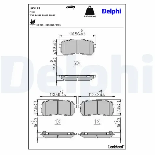 Bremsbelagsatz, Scheibenbremse Hinterachse DELPHI LP3178 Bild Bremsbelagsatz, Scheibenbremse Hinterachse DELPHI LP3178