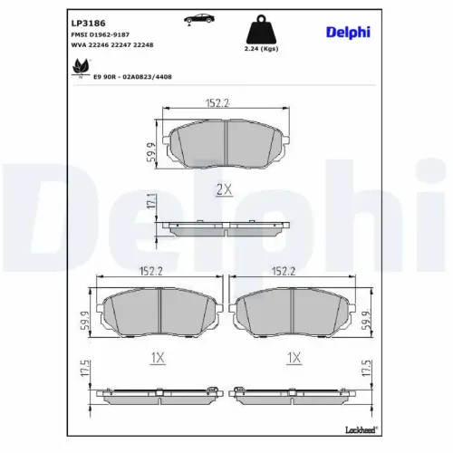 Bremsbelagsatz, Scheibenbremse Vorderachse DELPHI LP3186 Bild Bremsbelagsatz, Scheibenbremse Vorderachse DELPHI LP3186