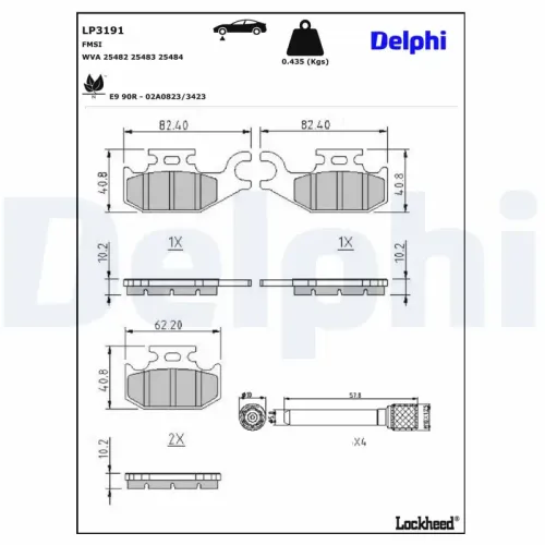 Bremsbelagsatz, Scheibenbremse Vorderachse DELPHI LP3191 Bild Bremsbelagsatz, Scheibenbremse Vorderachse DELPHI LP3191