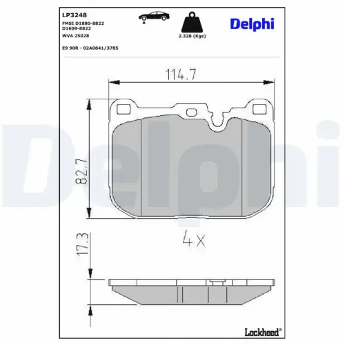 Bremsbelagsatz, Scheibenbremse Vorderachse DELPHI LP3248 Bild Bremsbelagsatz, Scheibenbremse Vorderachse DELPHI LP3248