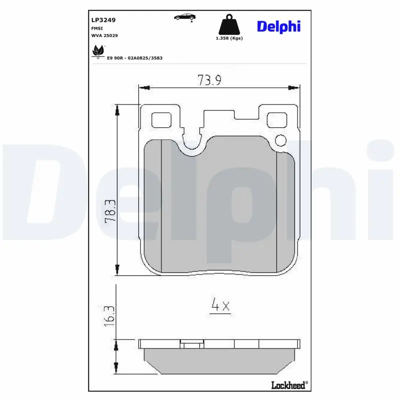 Bremsbelagsatz, Scheibenbremse Hinterachse DELPHI LP3249