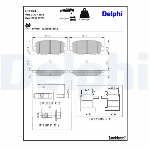 Bremsbelagsatz, Scheibenbremse DELPHI LP3253 Bild Bremsbelagsatz, Scheibenbremse DELPHI LP3253