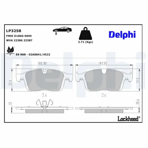 Bremsbelagsatz, Scheibenbremse DELPHI LP3258 Bild Bremsbelagsatz, Scheibenbremse DELPHI LP3258