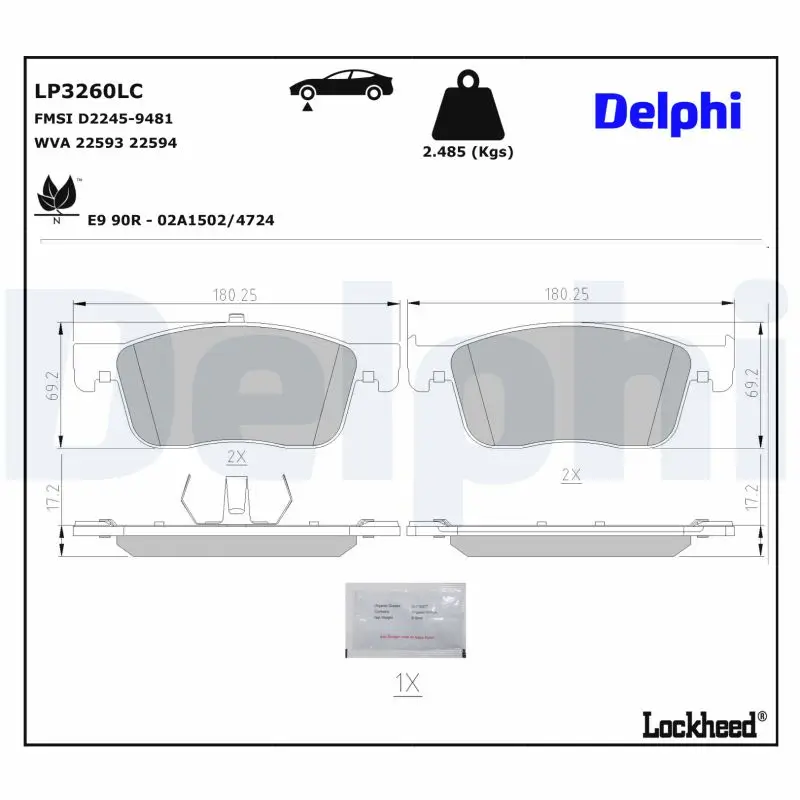 Bremsbelagsatz, Scheibenbremse DELPHI LP3260LC