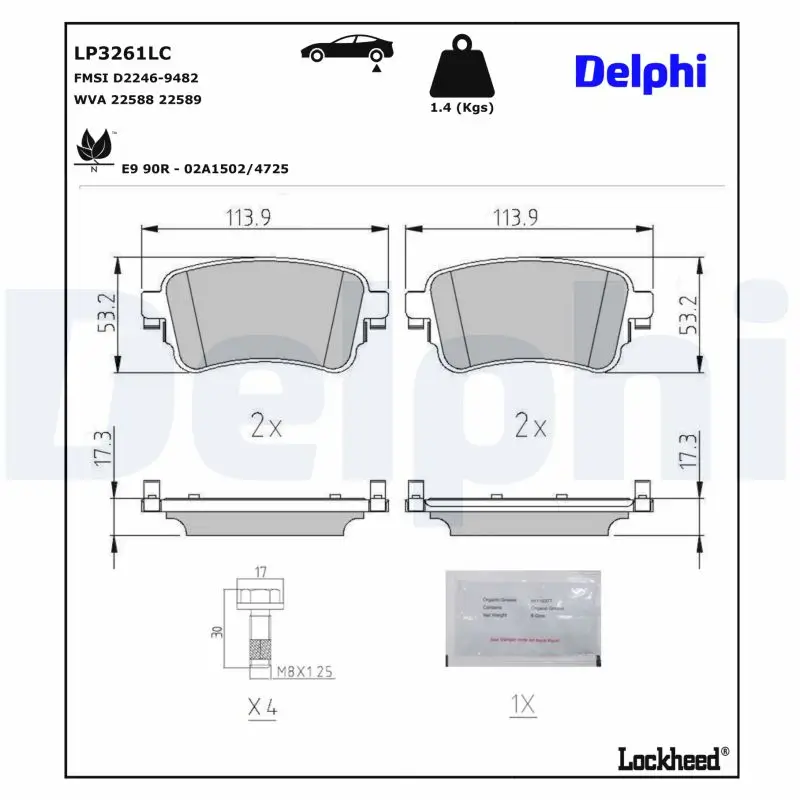 Bremsbelagsatz, Scheibenbremse DELPHI LP3261LC