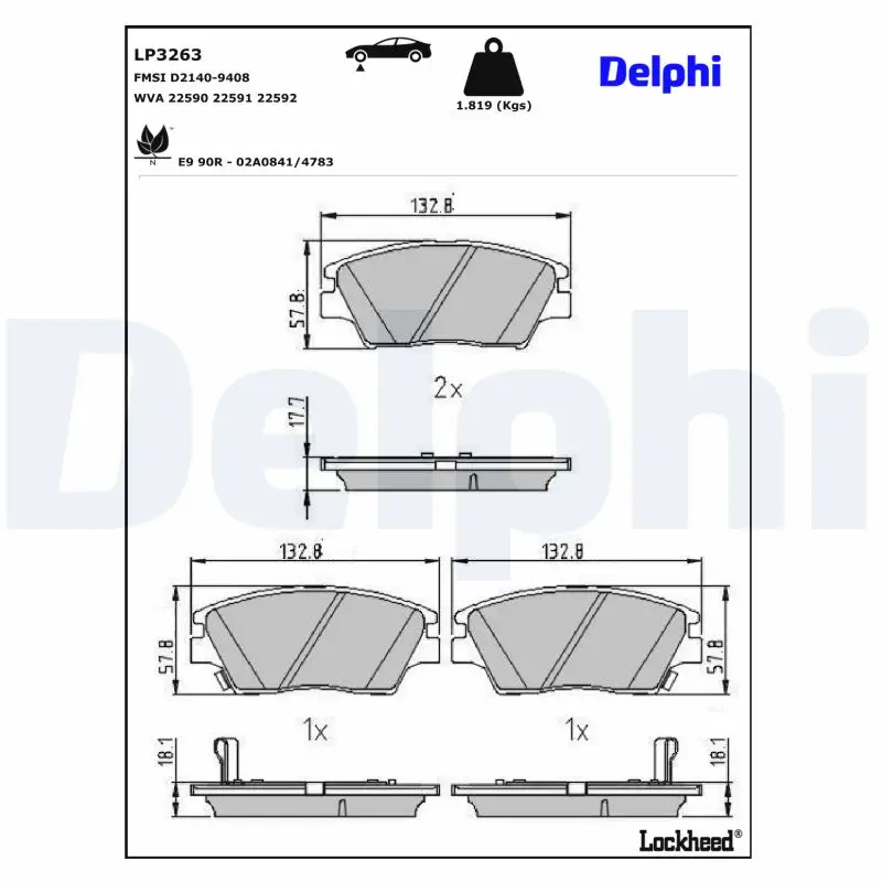 Bremsbelagsatz, Scheibenbremse DELPHI LP3263