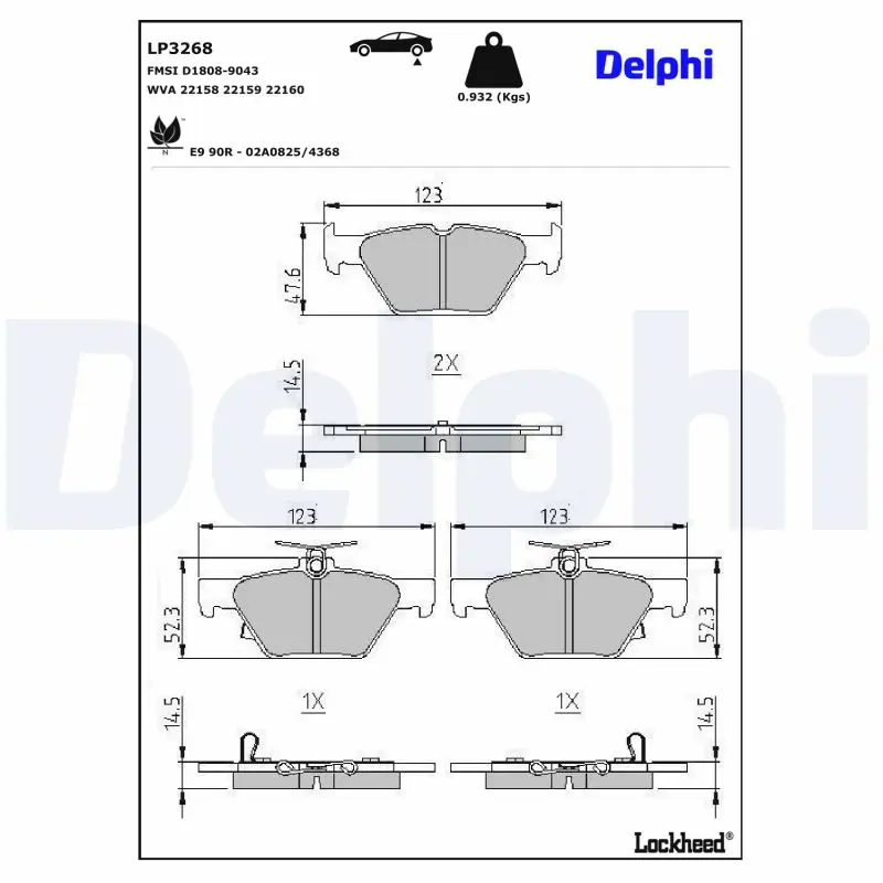 Bremsbelagsatz, Scheibenbremse DELPHI LP3268