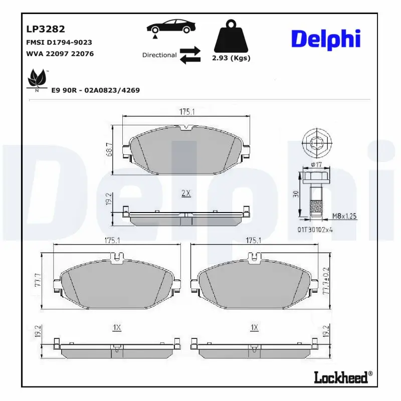 Bremsbelagsatz, Scheibenbremse DELPHI LP3282
