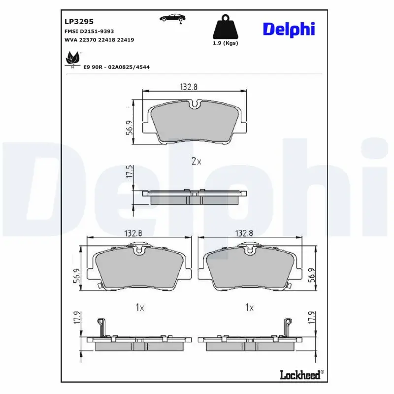 Bremsbelagsatz, Scheibenbremse Hinterachse DELPHI LP3295
