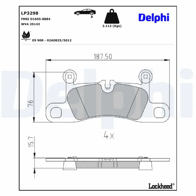Bremsbelagsatz, Scheibenbremse Hinterachse DELPHI LP3298