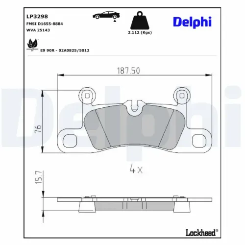 Bremsbelagsatz, Scheibenbremse Hinterachse DELPHI LP3298 Bild Bremsbelagsatz, Scheibenbremse Hinterachse DELPHI LP3298