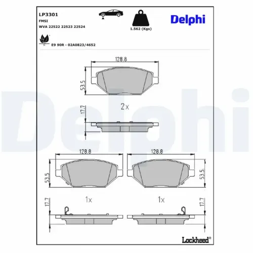 Bremsbelagsatz, Scheibenbremse DELPHI LP3301 Bild Bremsbelagsatz, Scheibenbremse DELPHI LP3301