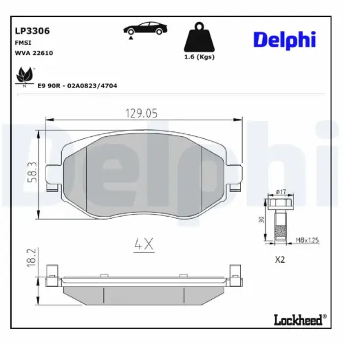 Bremsbelagsatz, Scheibenbremse Vorderachse DELPHI LP3306 Bild Bremsbelagsatz, Scheibenbremse Vorderachse DELPHI LP3306