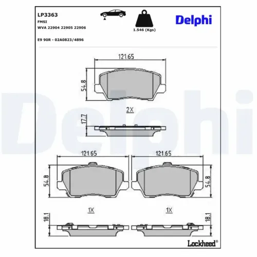 Bremsbelagsatz, Scheibenbremse DELPHI LP3363 Bild Bremsbelagsatz, Scheibenbremse DELPHI LP3363