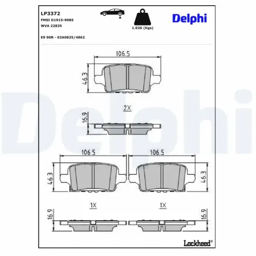 Bremsbelagsatz, Scheibenbremse DELPHI LP3372 Bild Bremsbelagsatz, Scheibenbremse DELPHI LP3372