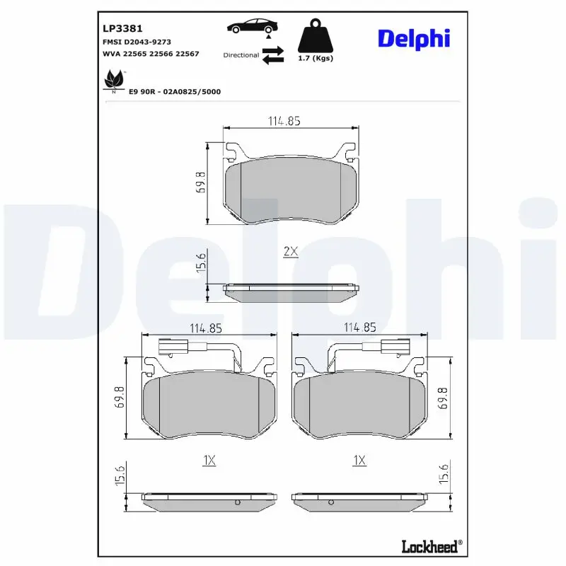 Bremsbelagsatz, Scheibenbremse DELPHI LP3381