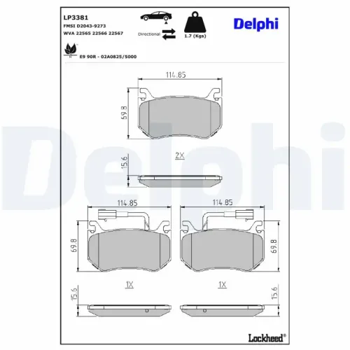 Bremsbelagsatz, Scheibenbremse DELPHI LP3381 Bild Bremsbelagsatz, Scheibenbremse DELPHI LP3381