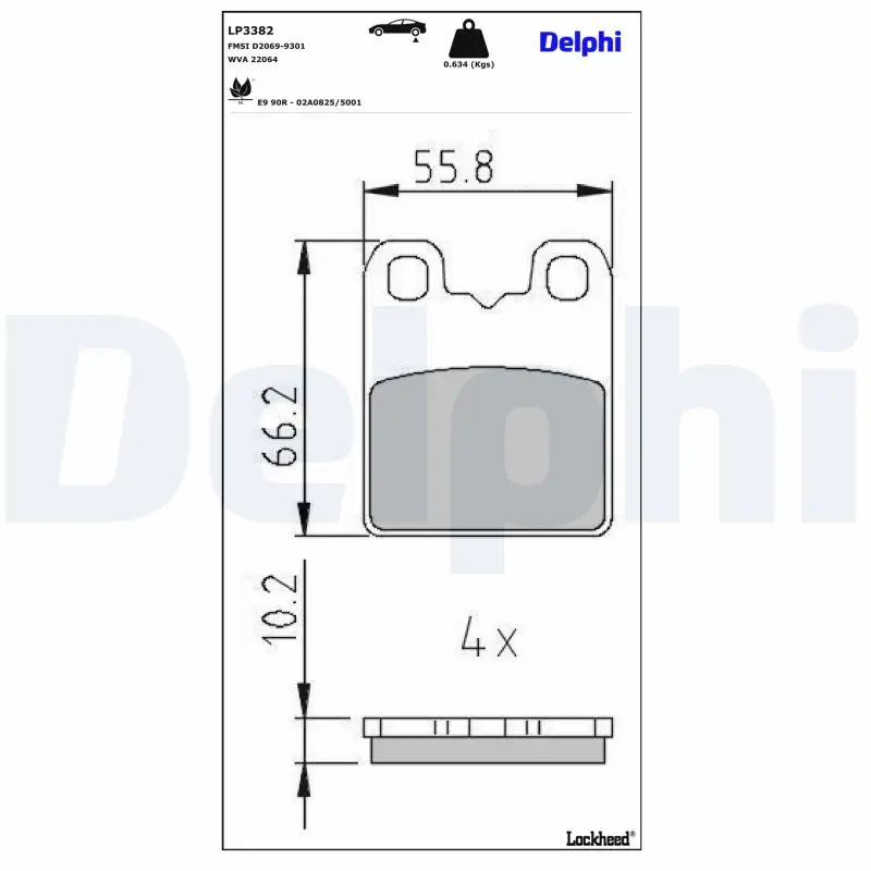 Bremsbelagsatz, Scheibenfeststellbremse Hinterachse DELPHI LP3382