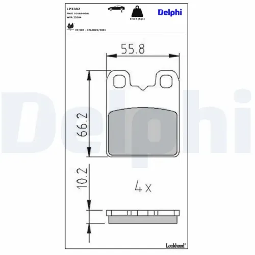 Bremsbelagsatz, Scheibenfeststellbremse Hinterachse DELPHI LP3382 Bild Bremsbelagsatz, Scheibenfeststellbremse Hinterachse DELPHI LP3382