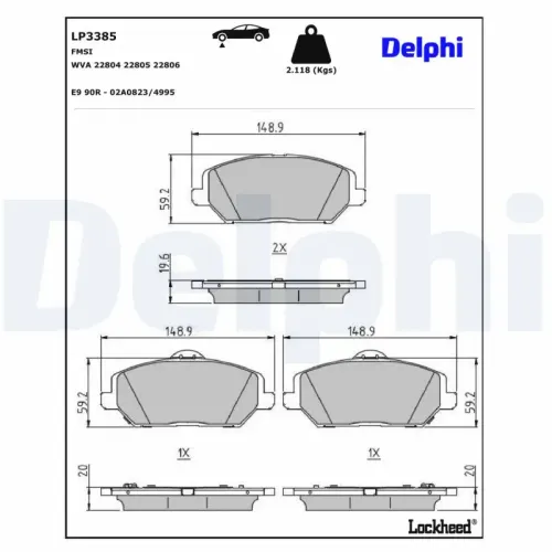 Bremsbelagsatz, Scheibenbremse DELPHI LP3385 Bild Bremsbelagsatz, Scheibenbremse DELPHI LP3385