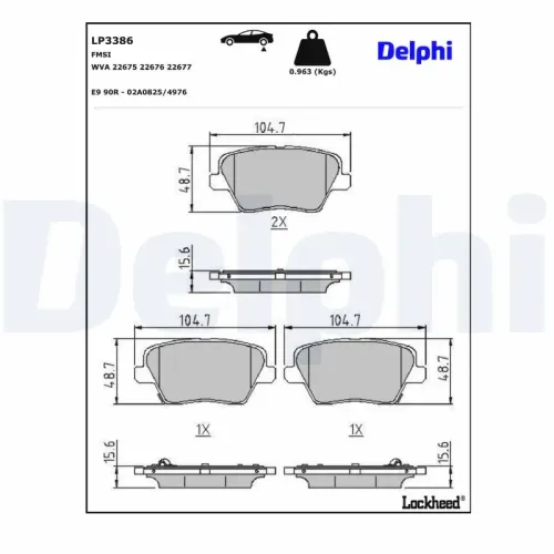 Bremsbelagsatz, Scheibenbremse DELPHI LP3386 Bild Bremsbelagsatz, Scheibenbremse DELPHI LP3386