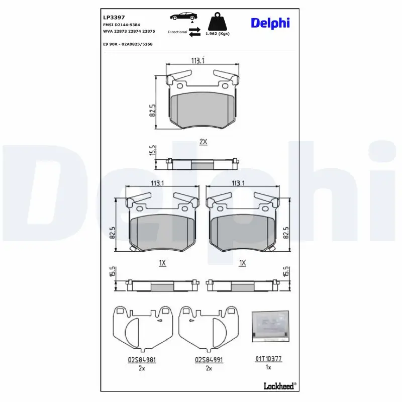 Bremsbelagsatz, Scheibenbremse Hinterachse DELPHI LP3397