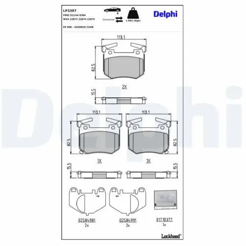 Bremsbelagsatz, Scheibenbremse Hinterachse DELPHI LP3397 Bild Bremsbelagsatz, Scheibenbremse Hinterachse DELPHI LP3397