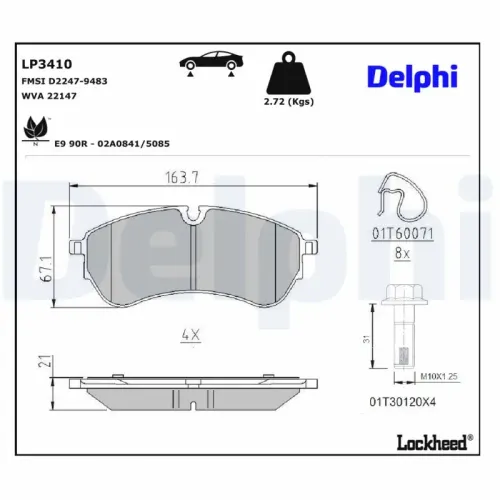 Bremsbelagsatz, Scheibenbremse DELPHI LP3410 Bild Bremsbelagsatz, Scheibenbremse DELPHI LP3410
