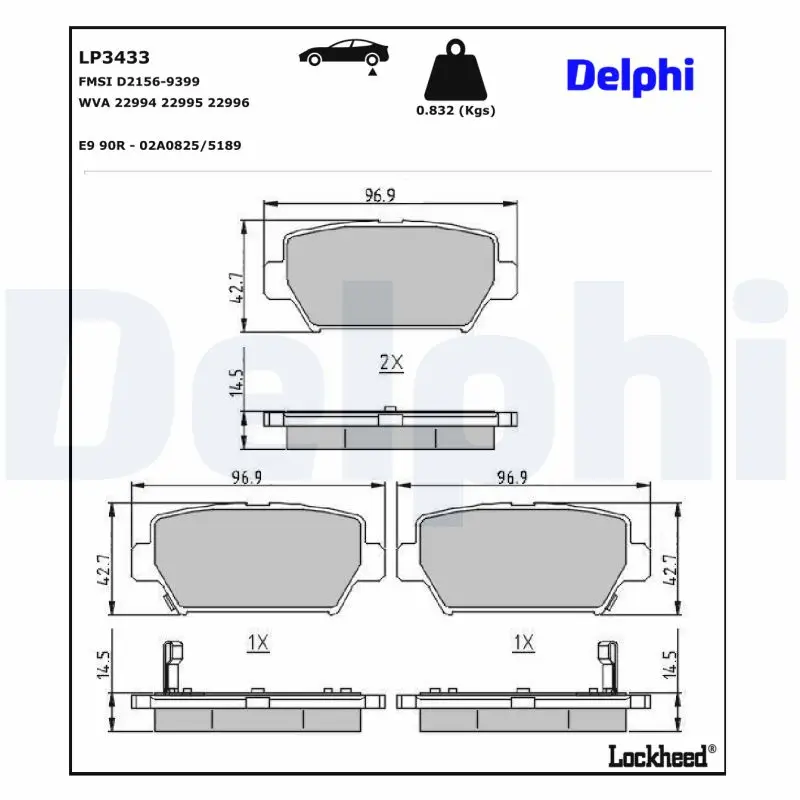 Bremsbelagsatz, Scheibenbremse Hinterachse DELPHI LP3433