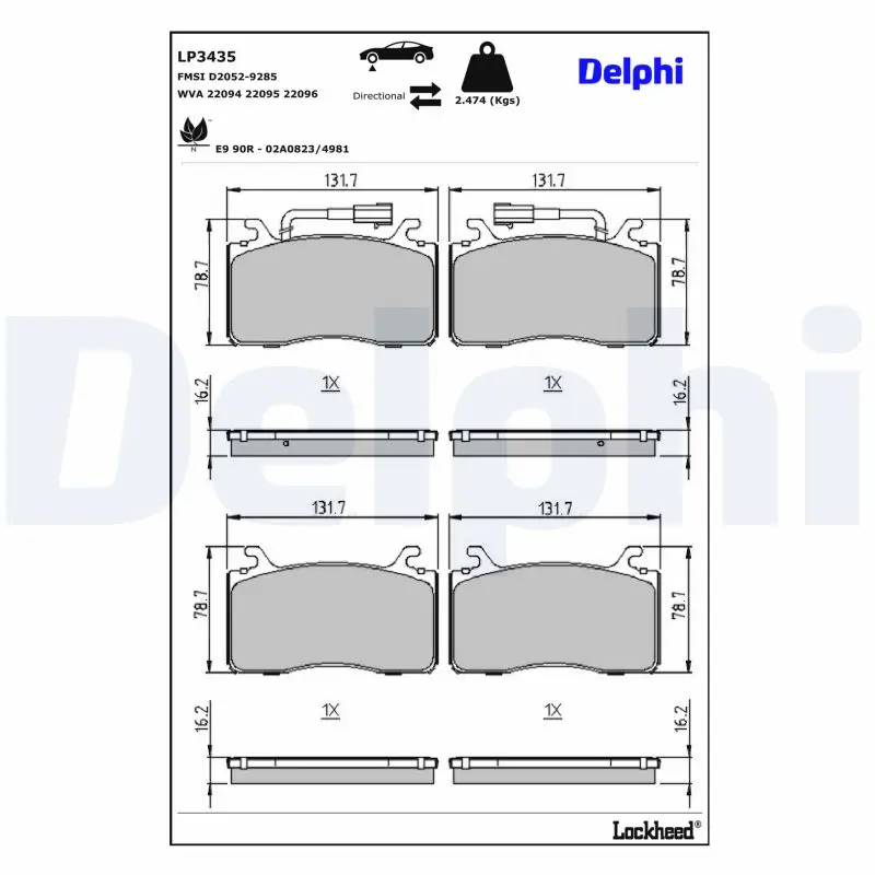 Bremsbelagsatz, Scheibenbremse DELPHI LP3435