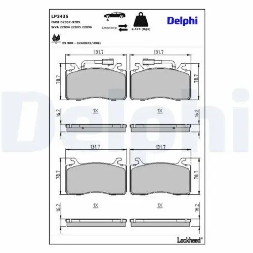 Bremsbelagsatz, Scheibenbremse DELPHI LP3435 Bild Bremsbelagsatz, Scheibenbremse DELPHI LP3435