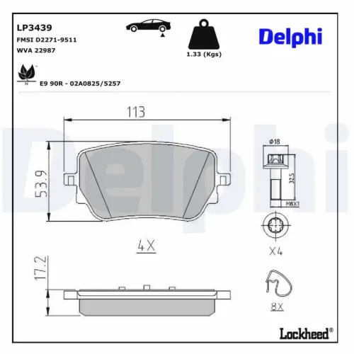 Bremsbelagsatz, Scheibenbremse DELPHI LP3439 Bild Bremsbelagsatz, Scheibenbremse DELPHI LP3439