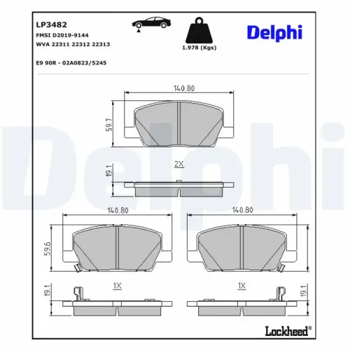 Bremsbelagsatz, Scheibenbremse DELPHI LP3482 Bild Bremsbelagsatz, Scheibenbremse DELPHI LP3482