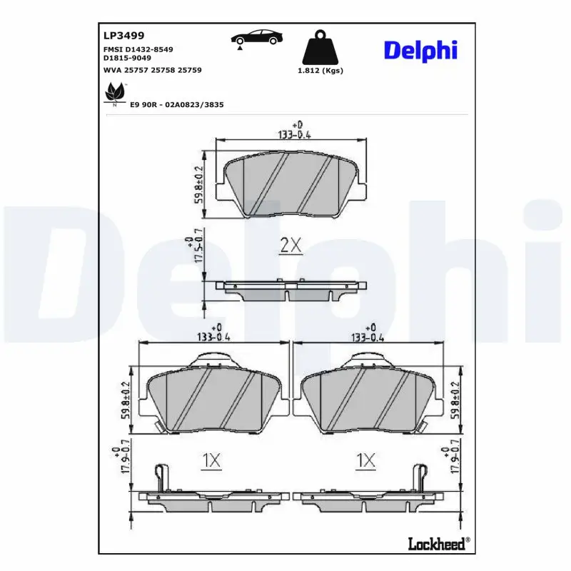 Bremsbelagsatz, Scheibenbremse DELPHI LP3499