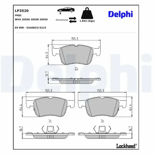 Bremsbelagsatz, Scheibenbremse DELPHI LP3520 Bild Bremsbelagsatz, Scheibenbremse DELPHI LP3520