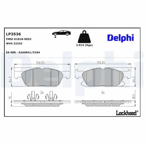 Bremsbelagsatz, Scheibenbremse Vorderachse DELPHI LP3536 Bild Bremsbelagsatz, Scheibenbremse Vorderachse DELPHI LP3536