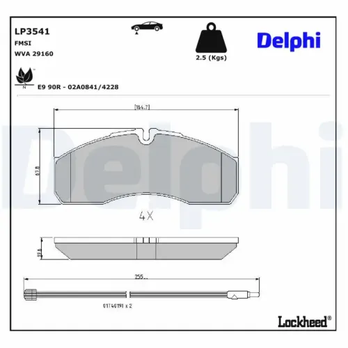 Bremsbelagsatz, Scheibenbremse Vorderachse DELPHI LP3541 Bild Bremsbelagsatz, Scheibenbremse Vorderachse DELPHI LP3541