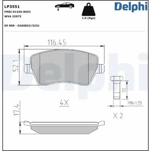 Bremsbelagsatz, Scheibenbremse DELPHI LP3551 Bild Bremsbelagsatz, Scheibenbremse DELPHI LP3551