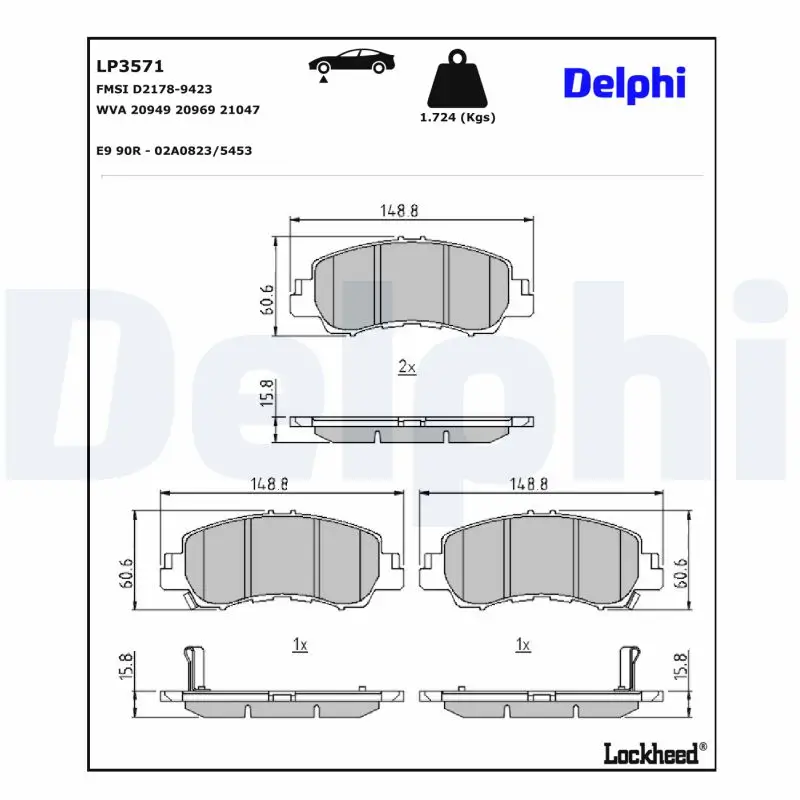 Bremsbelagsatz, Scheibenbremse Vorderachse DELPHI LP3571