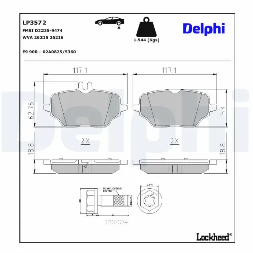 Bremsbelagsatz, Scheibenbremse Hinterachse DELPHI LP3572 Bild Bremsbelagsatz, Scheibenbremse Hinterachse DELPHI LP3572