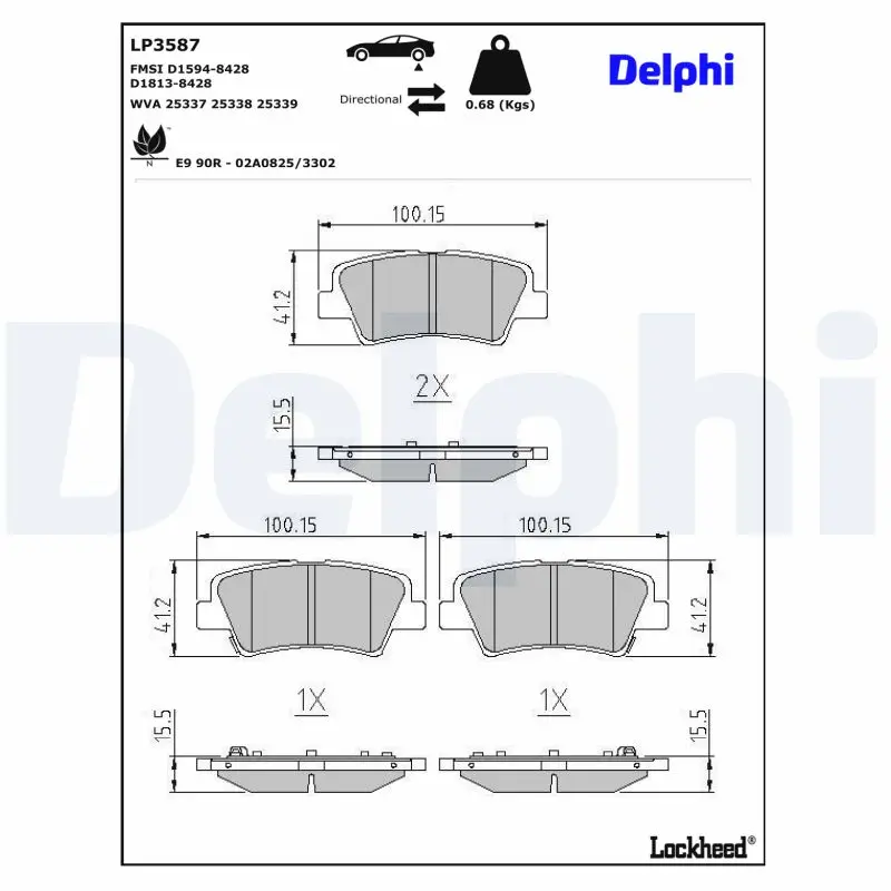 Bremsbelagsatz, Scheibenbremse DELPHI LP3587
