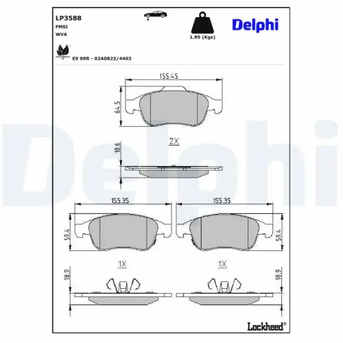 Bremsbelagsatz, Scheibenbremse DELPHI LP3588 Bild Bremsbelagsatz, Scheibenbremse DELPHI LP3588