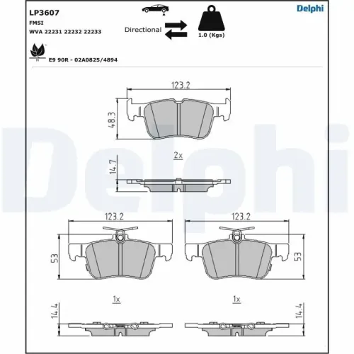 Bremsbelagsatz, Scheibenbremse Hinterachse DELPHI LP3607 Bild Bremsbelagsatz, Scheibenbremse Hinterachse DELPHI LP3607