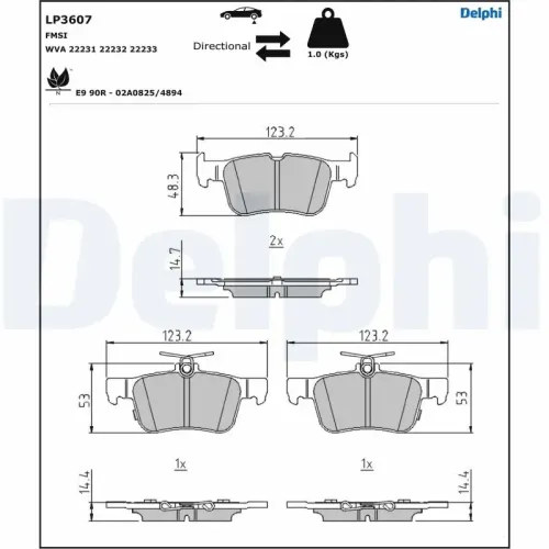 Bremsbelagsatz, Scheibenbremse Hinterachse DELPHI LP3607 Bild Bremsbelagsatz, Scheibenbremse Hinterachse DELPHI LP3607