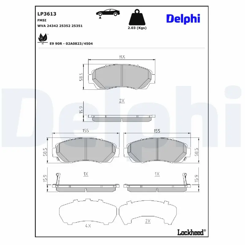 Bremsbelagsatz, Scheibenbremse Vorderachse DELPHI LP3613